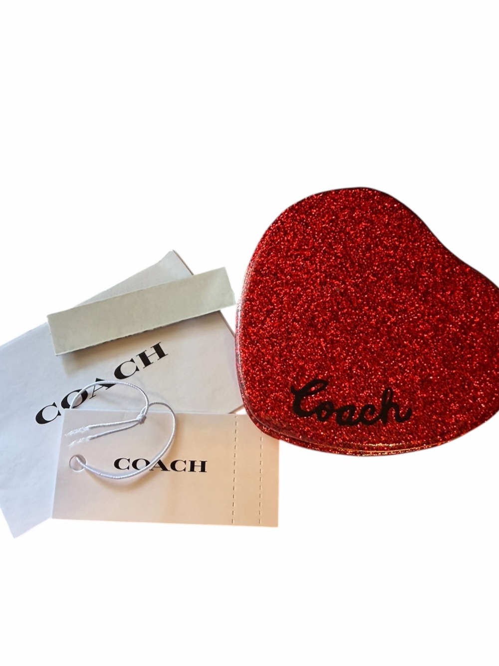 Coach Red Glitter Heart-Shaped Mirror